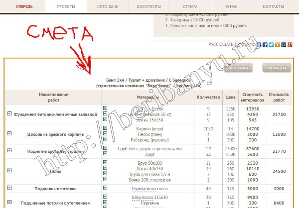 смета на баню